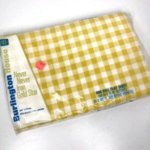 Vintage Burlington Full Sheet Yellow White Plaid